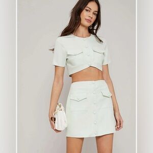 Mint green crop top skirt and crop top set